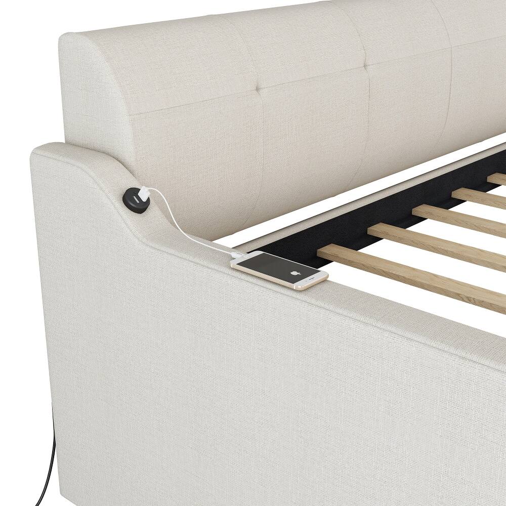 Alt View 10. Loheer - Loheer Twin Daybed with Trundle Upholstered Beige Sofa Bed USB - Beige.