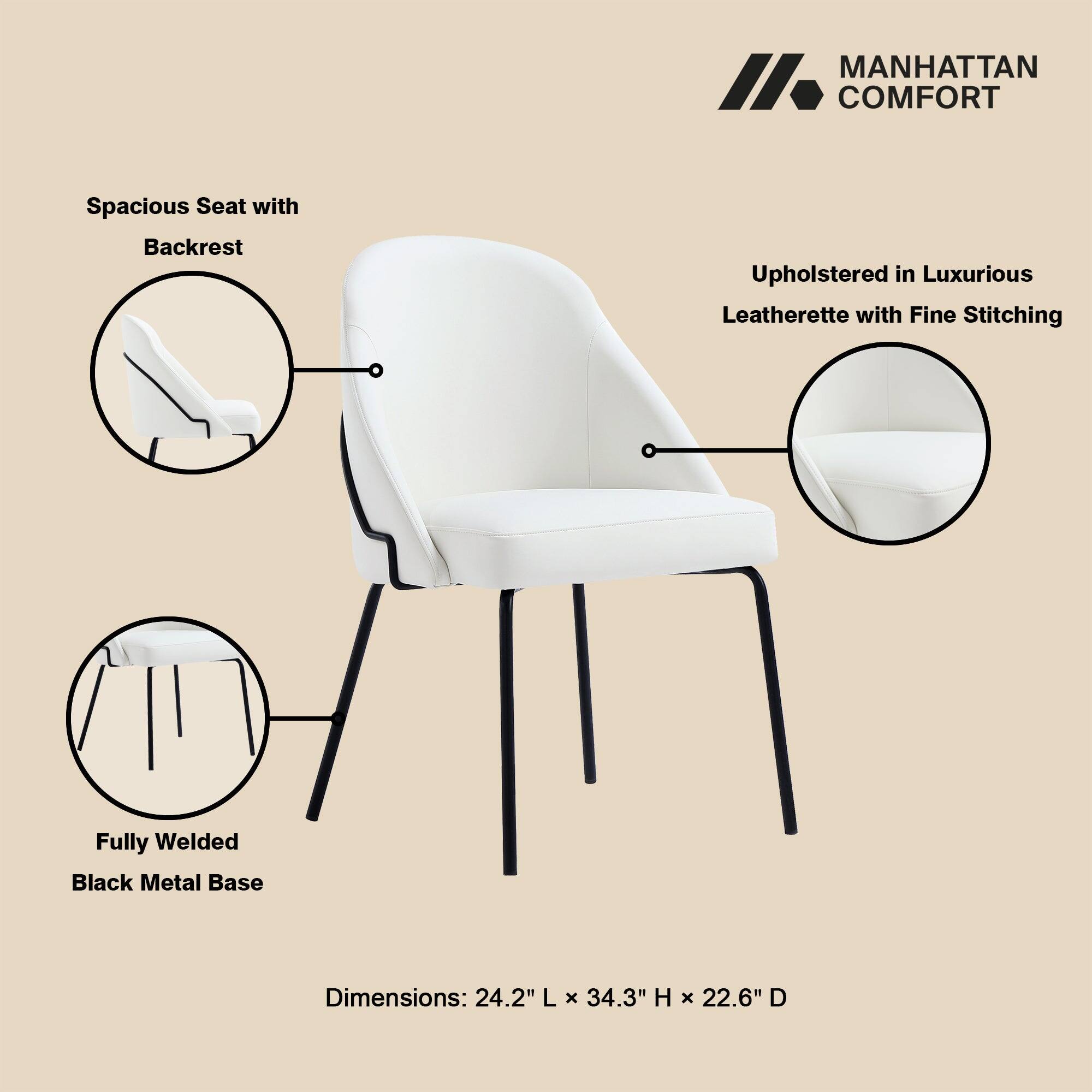 MANHATTAN COMFORT

Spacious Seat with Backrest  
Upholstered in Luxurious Leatherette with Fine Stitching  
Fully Welded Black Metal Base  
Dimensions: 24.2" L x 34.3" H x 22.6" D