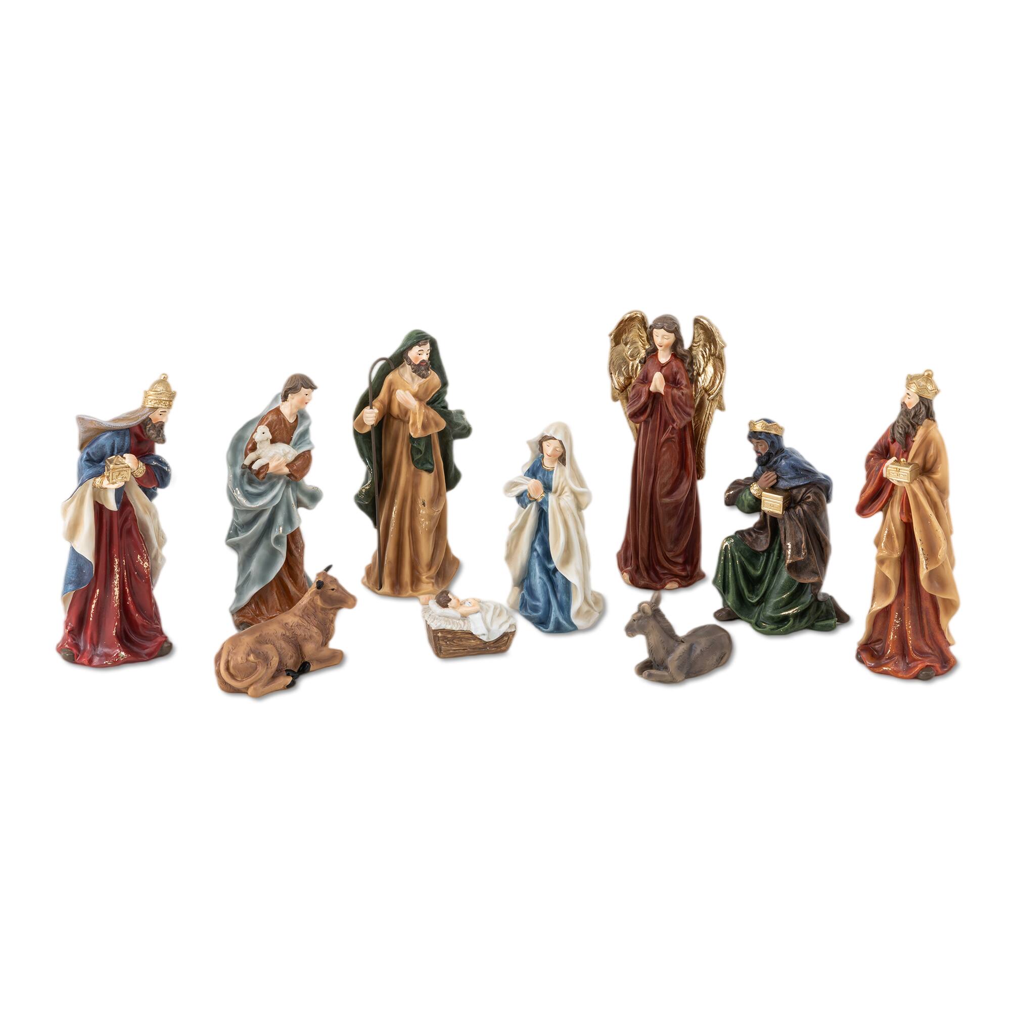 Angle. Glitzhome - 8"H Resin Nativity Figurine Set - Multi-Colored.