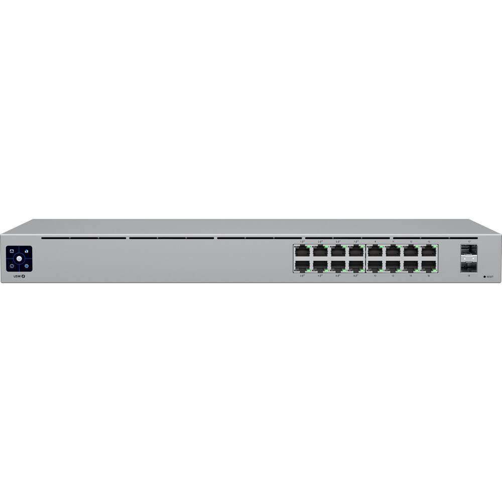 Front. Ubiquiti - 16-Port Gigabit PoE+ Compliant Managed Switch USW-16-POE - Gray.