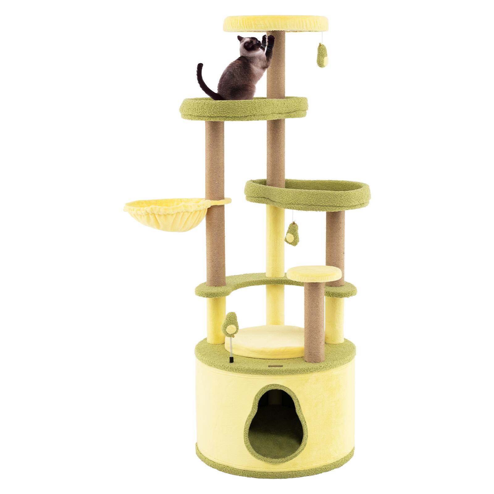 Alt View 9. Gymax - Gymax Large Avocado Cat Tree Multi-level Cat Tower w/ Large Private Condo Fun Pompoms.