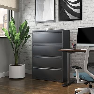 Alt View 7. Staples - Commercial 4-Drawer Lateral File Cabinet, Letter/Legal Size, Lockable, 52.5"H x 36"W x 18.63"D - Charcoal.