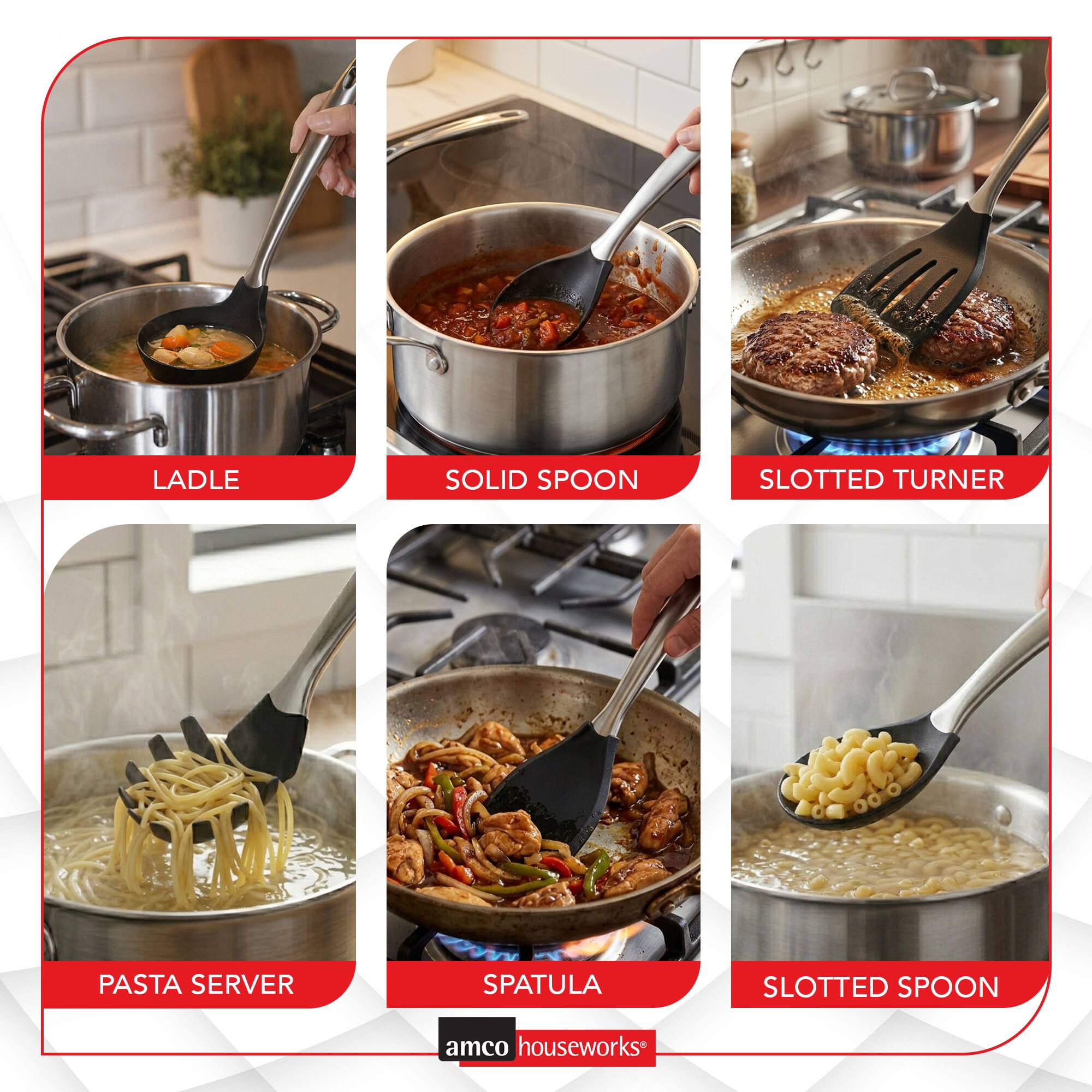 Ladle, Solid Spoon, Slotted Turner, Pasta Server, Spatula, Slotted Spoon