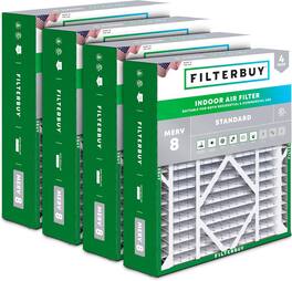 Filterbuy - 21x21x5 MERV 8 Dust & Allergy Defense, Pleated HVAC AC Furnace Air Filters Replacement for Rheem & Ruud (4-Pack) - Silver