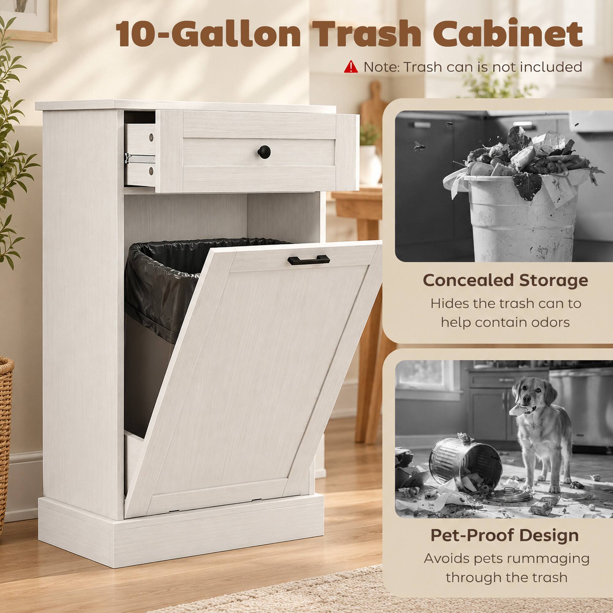 Homcom Tilt Out Trash Bin Cabinet Free Standing Storage Cabinet with ...