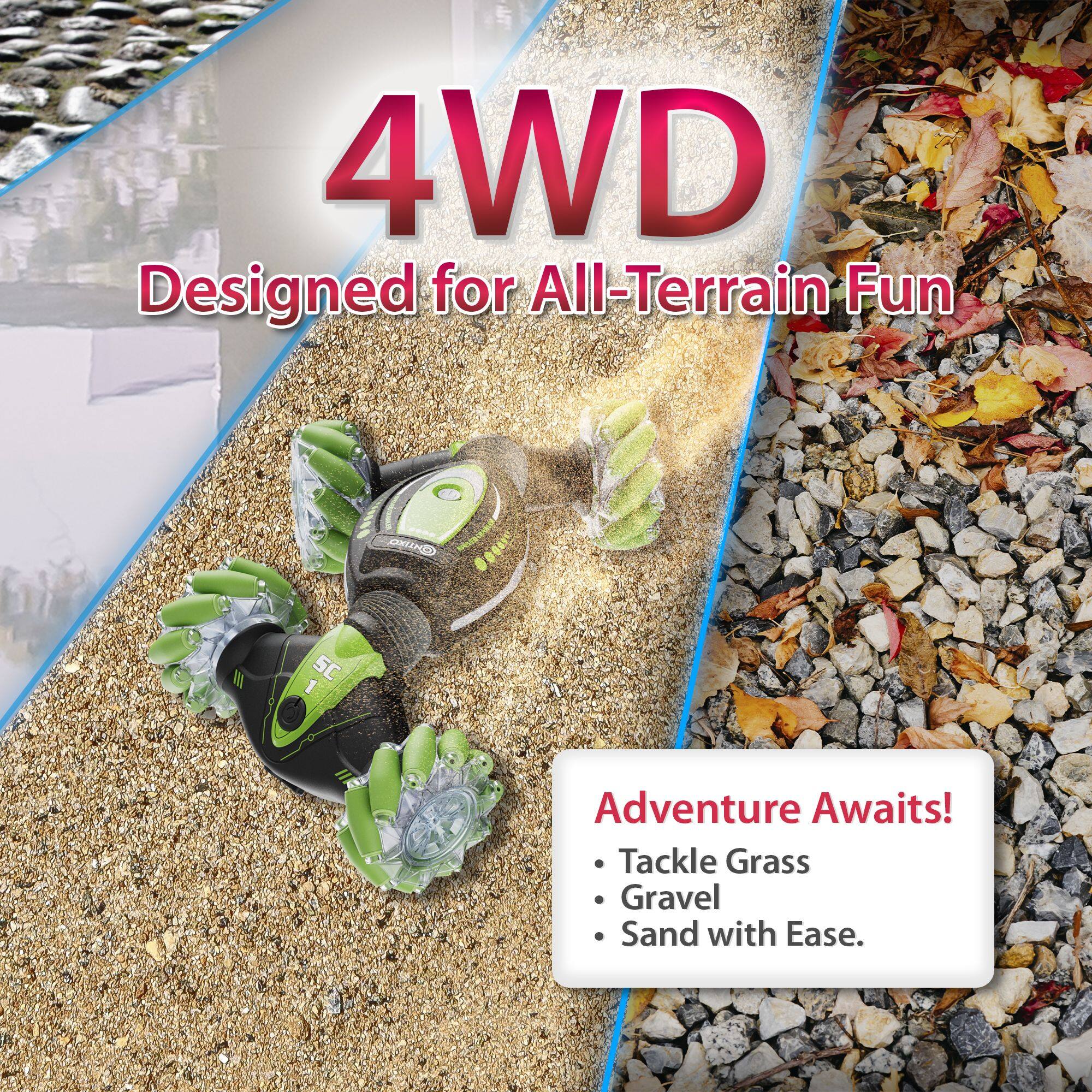 4WD Designed for All-Terrain Fun. Adventure Awaits! Tackle Grass, Gravel, Sand with Ease.