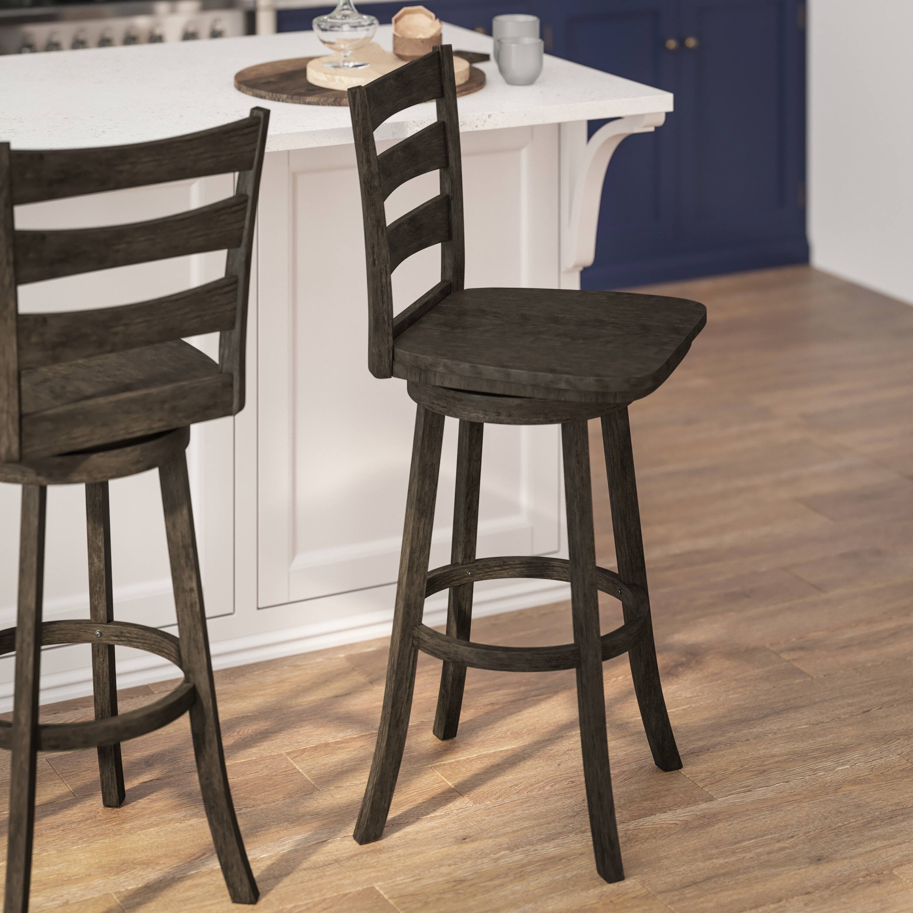 Alt View 3. Flash Furniture - Liesel Commercial Grade Wooden Classic Ladderback Swivel Bar Height Barstool with Solid Wood Seat, Gray Wash Walnut - Gray.
