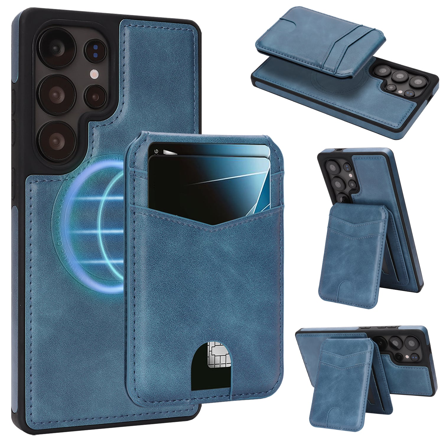 Dteck - for Samsung Galaxy S25 Ultra Magnetic PU Leather Case,Detachable RFID Blocking Wallet Card Holder Shockproof Cover - Blue price history on PriceWatchPro