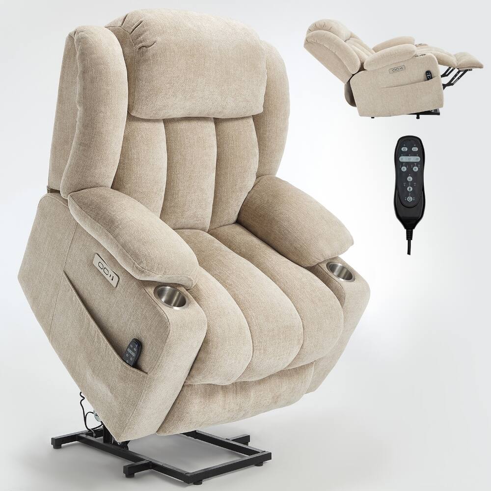 Alt View 8. Ropilly - Ropilly Beige Chenille Power Lift Recliner, Heavy Duty 350 LBS Capacity with Massage and Heat - Beige.