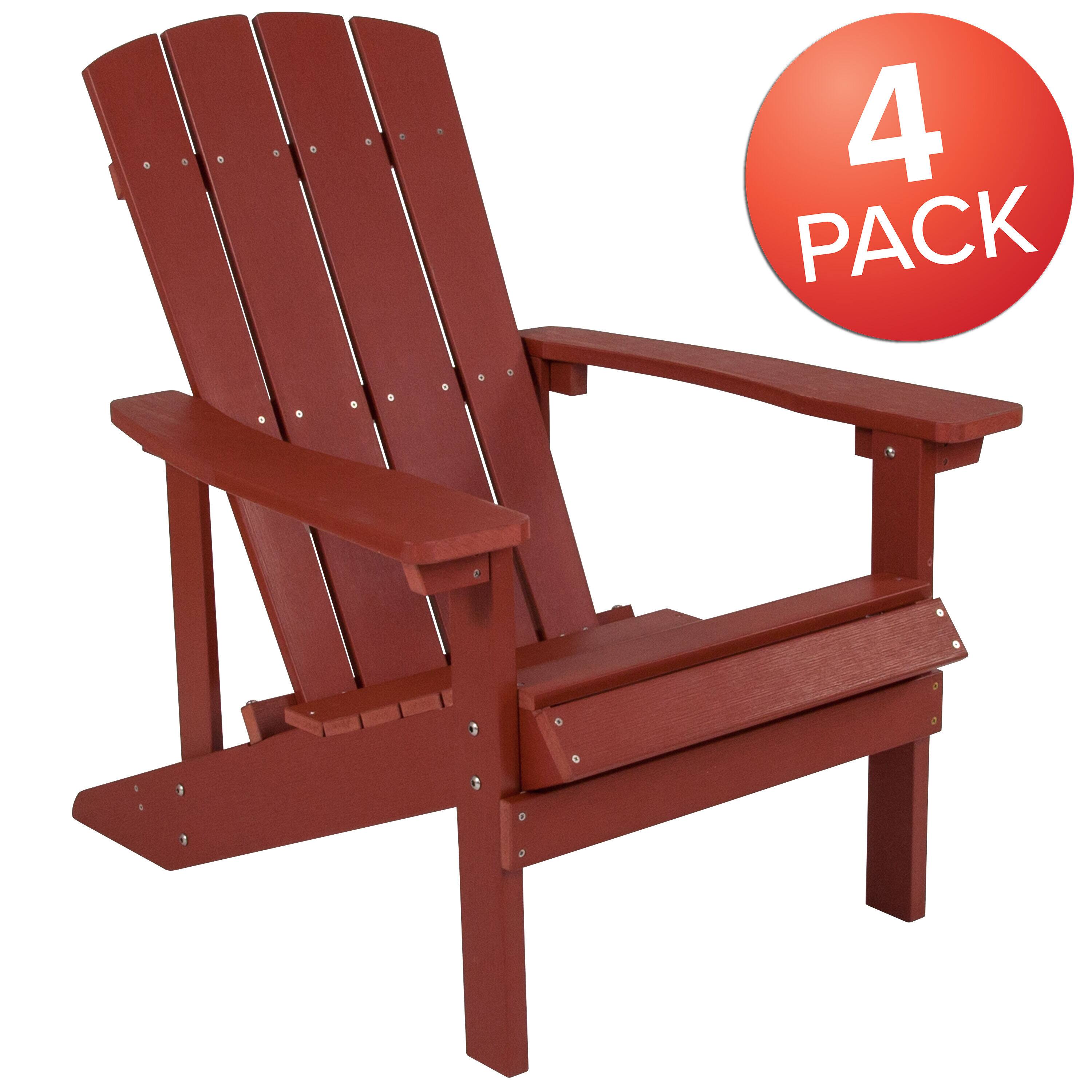 Alt View 1. Emma + Oliver - 4 Pack Outdoor All-Weather Poly Resin Wood Adirondack Chairs - Red.