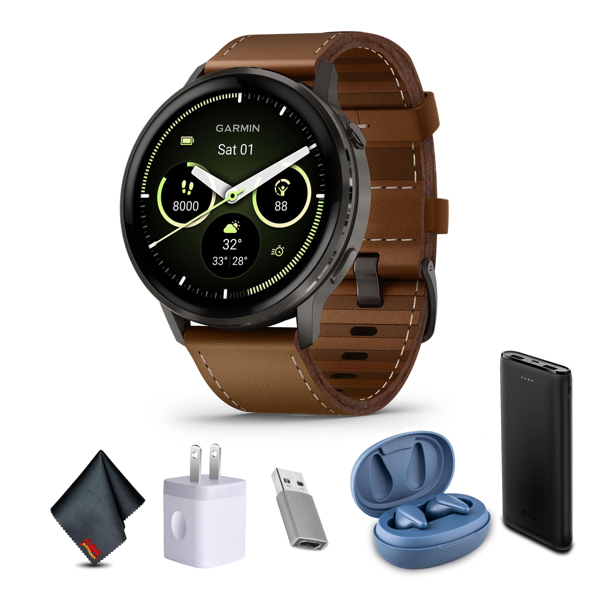Garmin - Venu 4, 45mm, Advanced Health and Fitness GPS Smartwatch, Slate with Brown Leather Band - Slate with Brown - (2025)