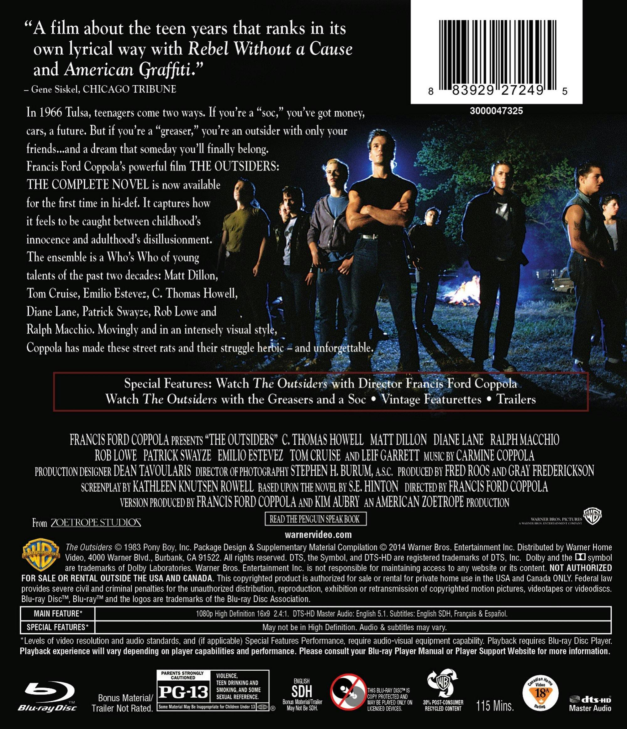 Back. The Outsiders - The Complete Novel (Blu-ray Complete Experience) [Blu-ray].