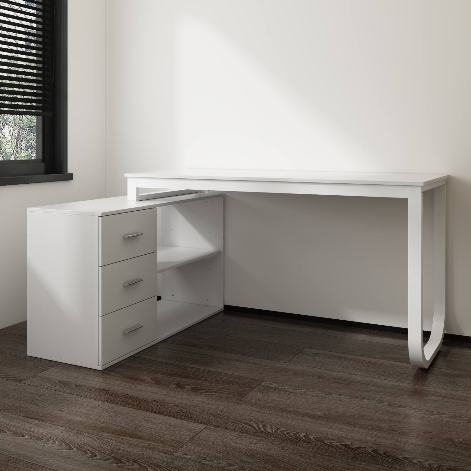 Angle. Famapy - Famapy L - Shaped Computer Desk with Multi - Color Options: Ample Storage & Sturdy U - Frame for Home Office/Gaming - White.