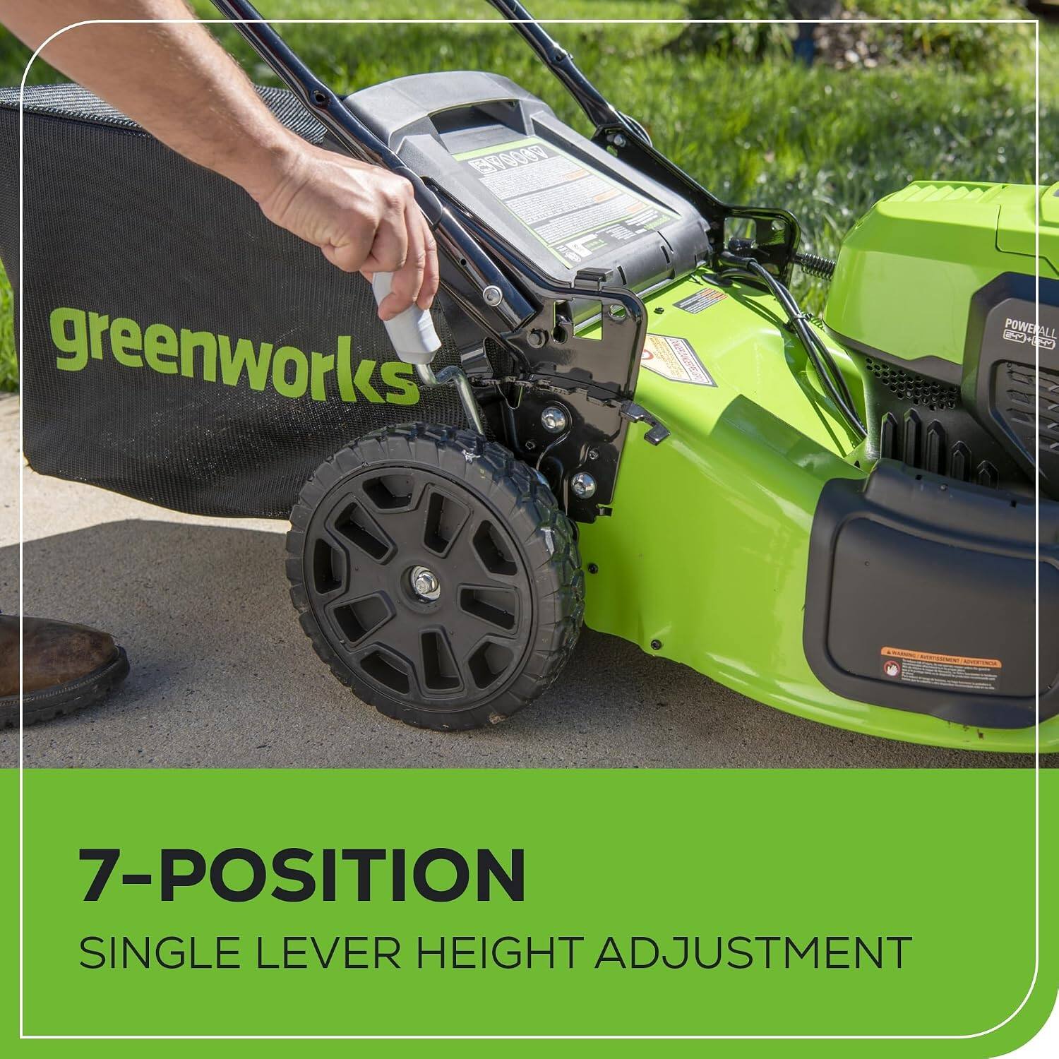 Fn000R greenworks POWERALL 7-POSITION SINGLE LEVER HEIGHT ADJUSTMENT