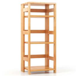 Pefilos - 4-Tier Bookshelf Rubber Wood Bookcase with Side Fences for Living Room-14 inches, High Bookshelf - Brown