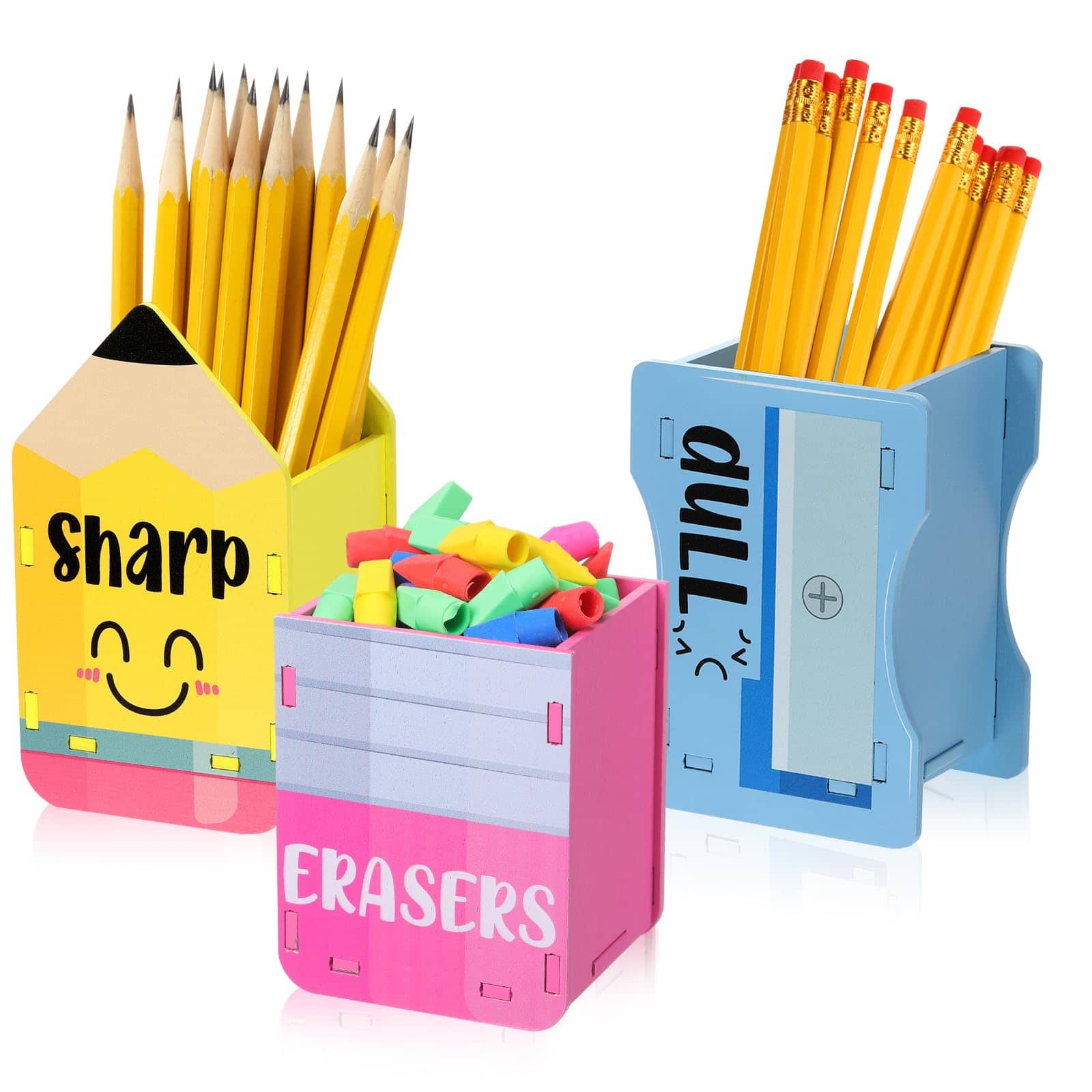 Vulpecula Spade - 3 Pcs Pencil Shaped Holder Sharp and Eraser and Dull Holder Wooden Dispenser Pencil Storage Organizer for Back to School