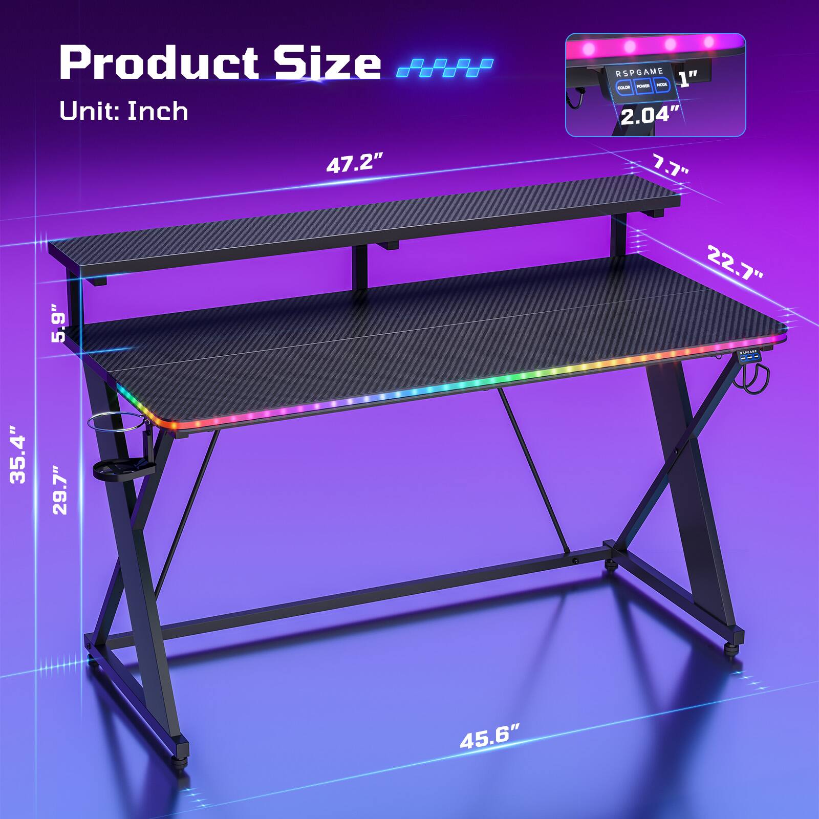 Product Size  
Unit: Inch  
47.2"  
5.9"  
35.4"  
29.7"  
45.6"  
7.7"  
22.7"  
1"  
2.04"