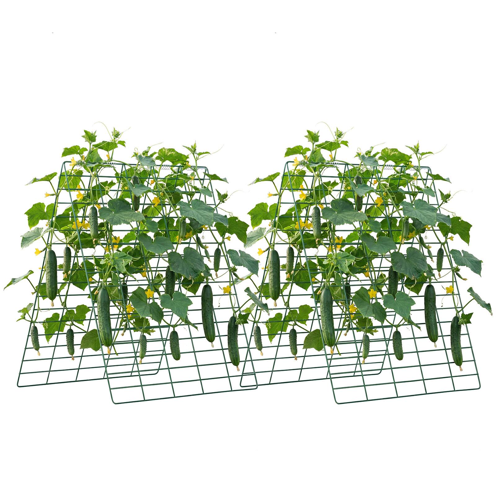 Alt View 5. VEVOR - Cucumber Trellis 4 Pack, A-Frame Garden Trellises for Raised Bed, Metal Rustproof Coating Plant Support for Vine - Green.