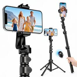 OMOMMD - Phone Tripod Selfie Stick Cellphone Aluminum Tripods Stand For Video Photo Vlog Travel With Gooseneck Remot - Black