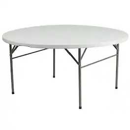 Alamont Home - Scarborough 5-Foot Round Bi-Fold Plastic Folding Table with Carrying Handle - Granite White