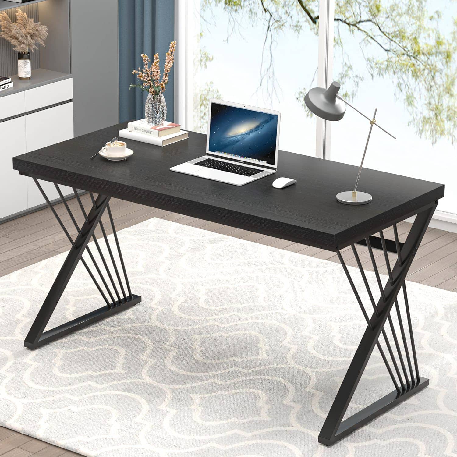Zell Electronics - 53 Inch Office DeskWood & Metal Frame for Writing, Gaming or Study in Living Room or Office - Black