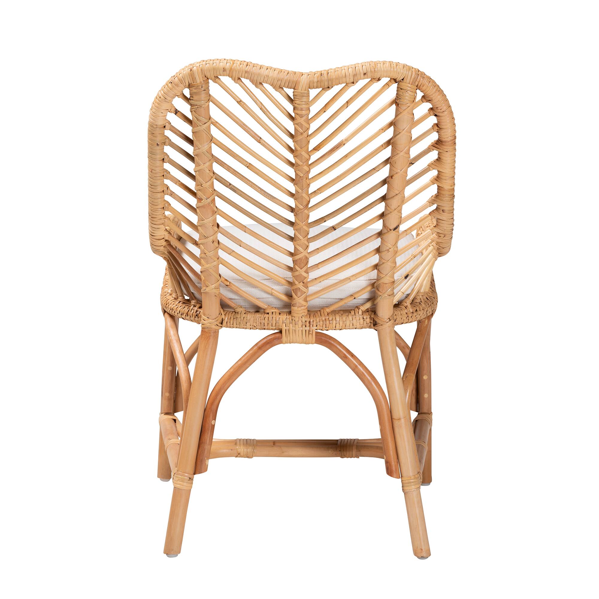 Back. bali & pari - Arween Modern Bohemian Rattan Dining Chair - White/Natural Brown.