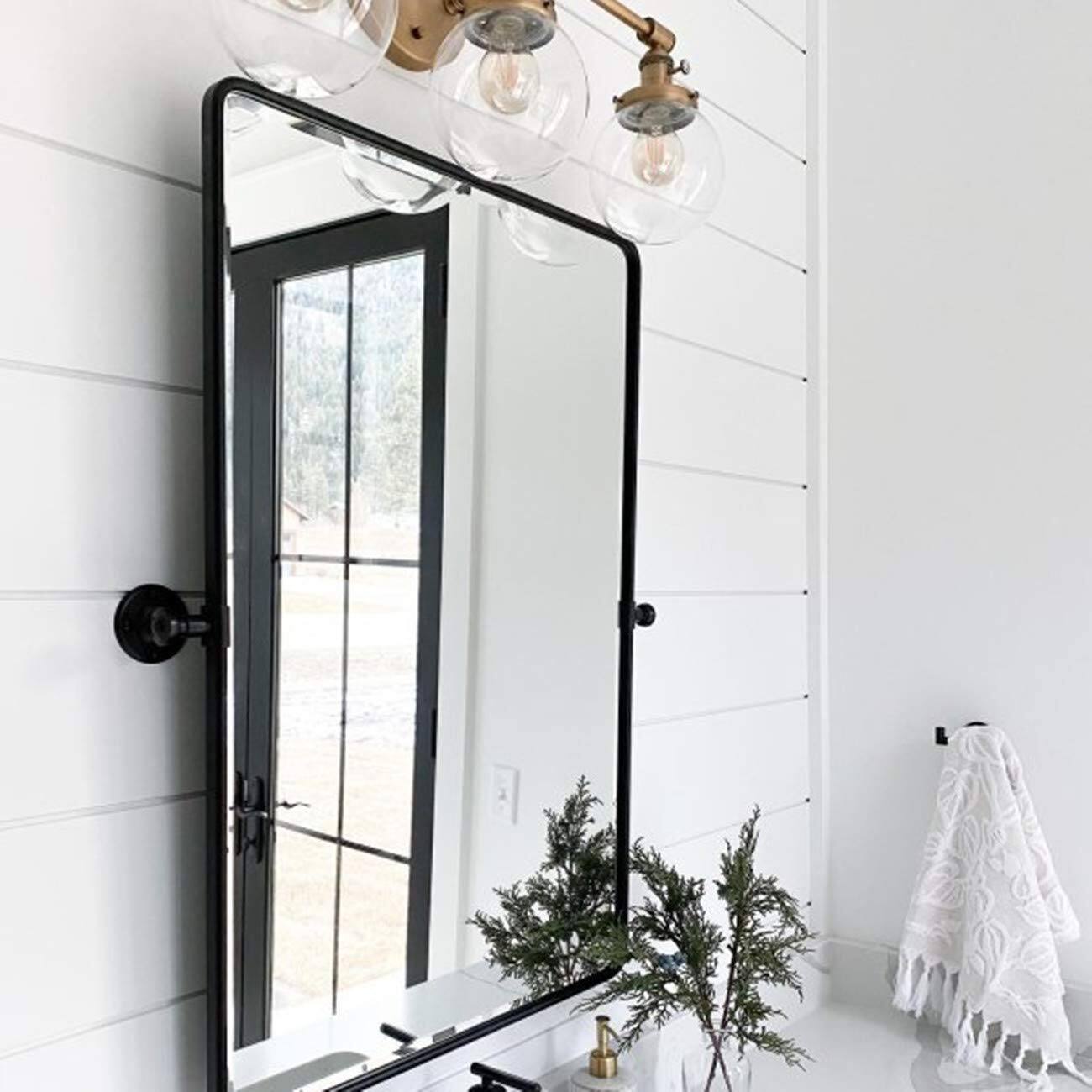 Left. Comfort Essence - Pivot Mirror For Bathroom Matt Tilt Beveled Rectangle Pivoting Metal Framed Vanity Mirrors Wall Vertical ... - Matt Black-40"L x 30"W.