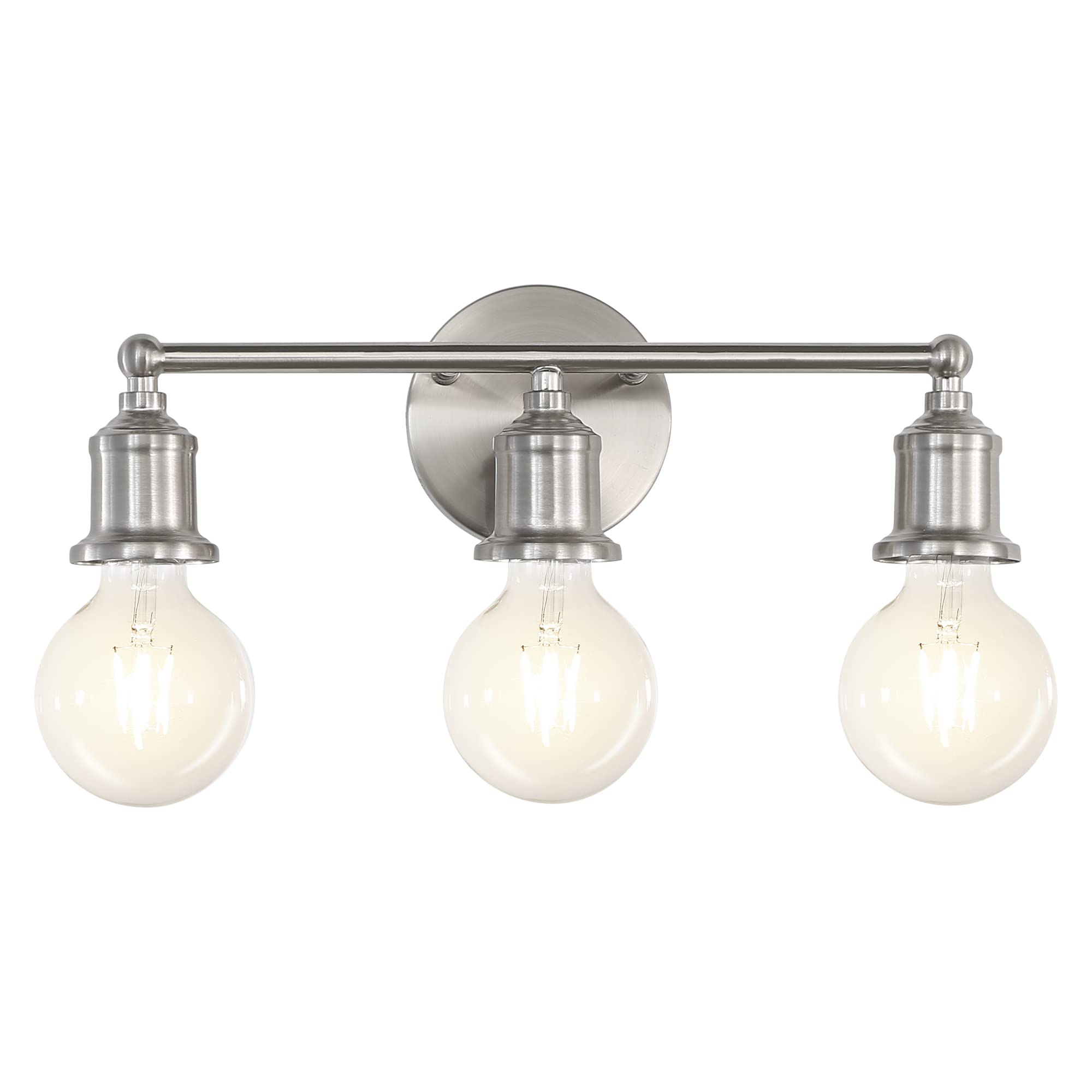 Front. HM 1810 - Vanity Light Fixture Modern Brushed Nickel Wall Sconce Farmhouse Bathroom Lighting For Over Mirror E Base L - Silver 3-light.