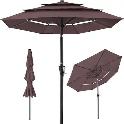 Front. Best Choice Products - Best Choice Products 10ft 3-Tier Patio Umbrella, Market Sun Shade w/ Tilt Adjustment, Easy Crank - Deep Taupe - Deep Taupe.