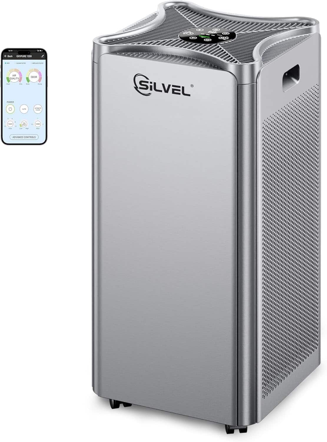 Silvel - Air Purifier for Extra Large Room, Covers up to 3210 ft², HEPA Purifier with Washable Filters H13 - Gray