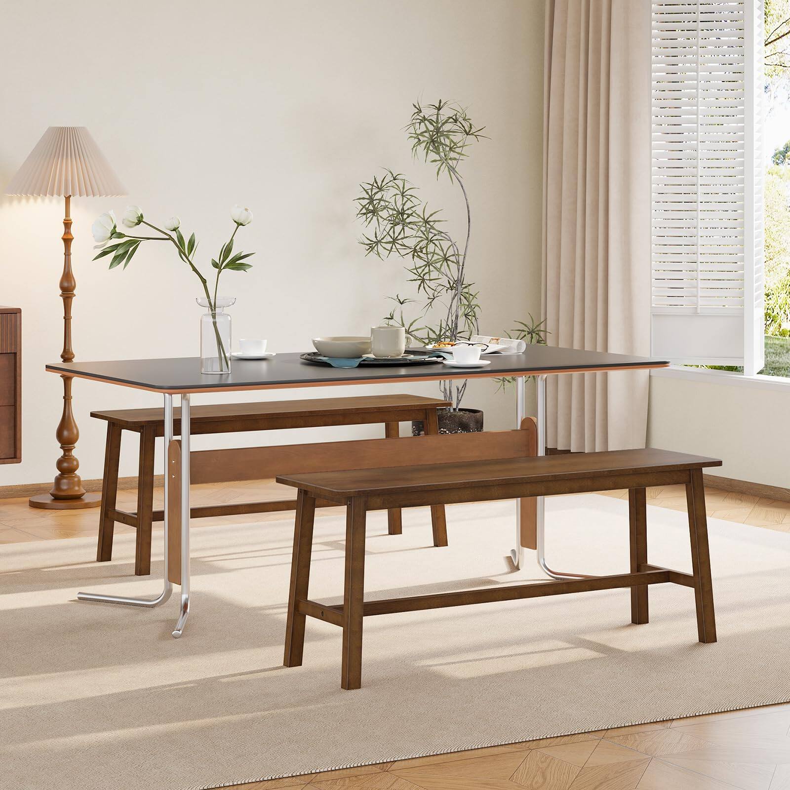 Left. JETRANSPORT - 39.3'' Dining Bench Farmhouse Kitchen Table Living Room Furniture Easy To Assemble Sturdy And Stable Mocha - Natural.