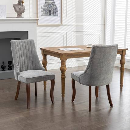 Front. HTUTWOO - Velvet Dining Chairs with High Back & Curved Solid Wood Legs, Set of 2 for Dining Room, Kitchen, Home Use for Families - Gray.