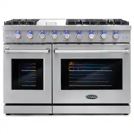 COSMO - COS-EPGR486G 48 in. Haven Collection 7 cu. ft. Double Oven Gas Range, 6 Burners, Griddle, Convection, Knob LEDs - Stainless Steel