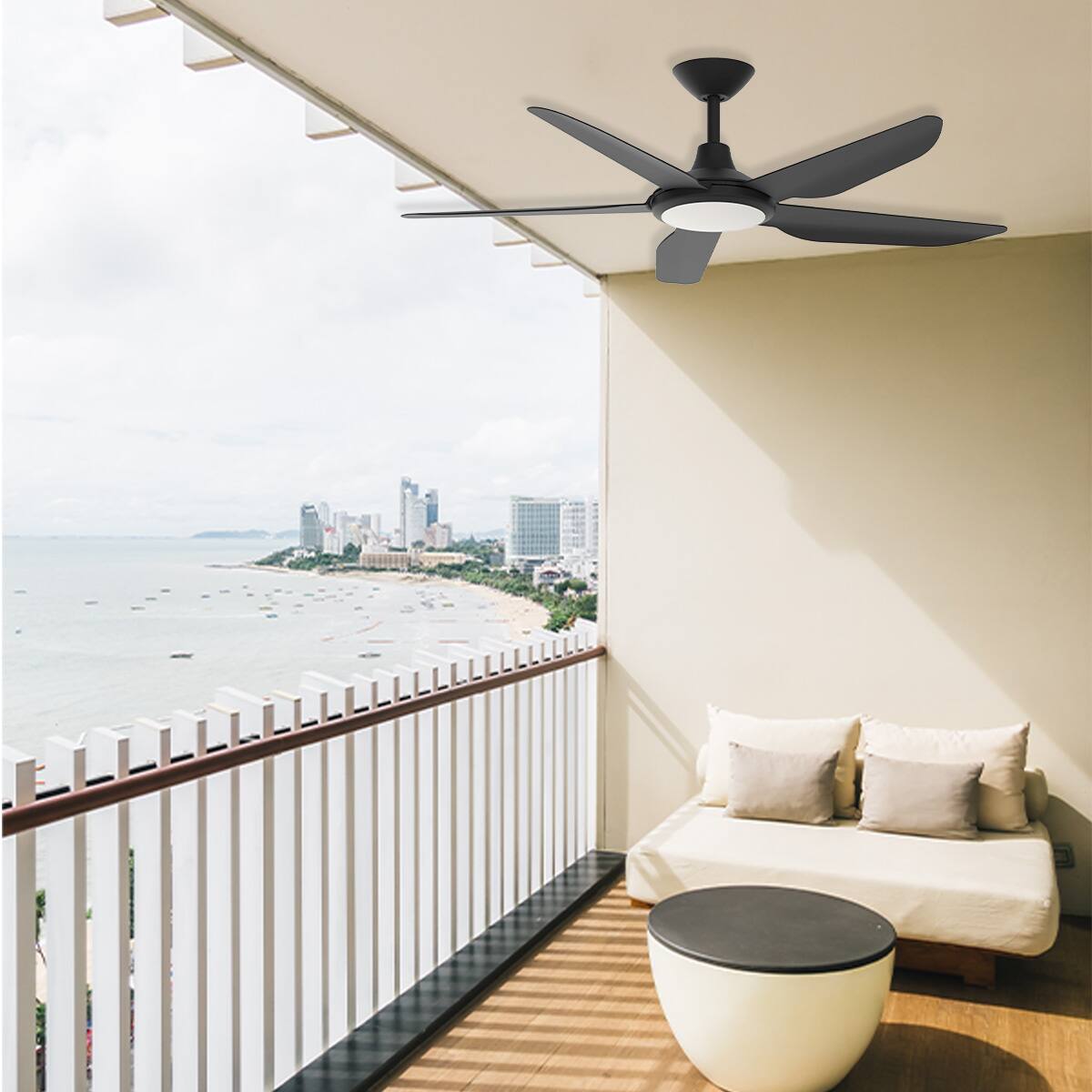 Alt View 9. ENLIGHT - 52" Smart DC Ceiling Fan, CCT & Dimmable Light, Efficient & Quiet DC Motor, Reverse Mode, Matter, 5-Blade, Damp Rated - Matte Black.