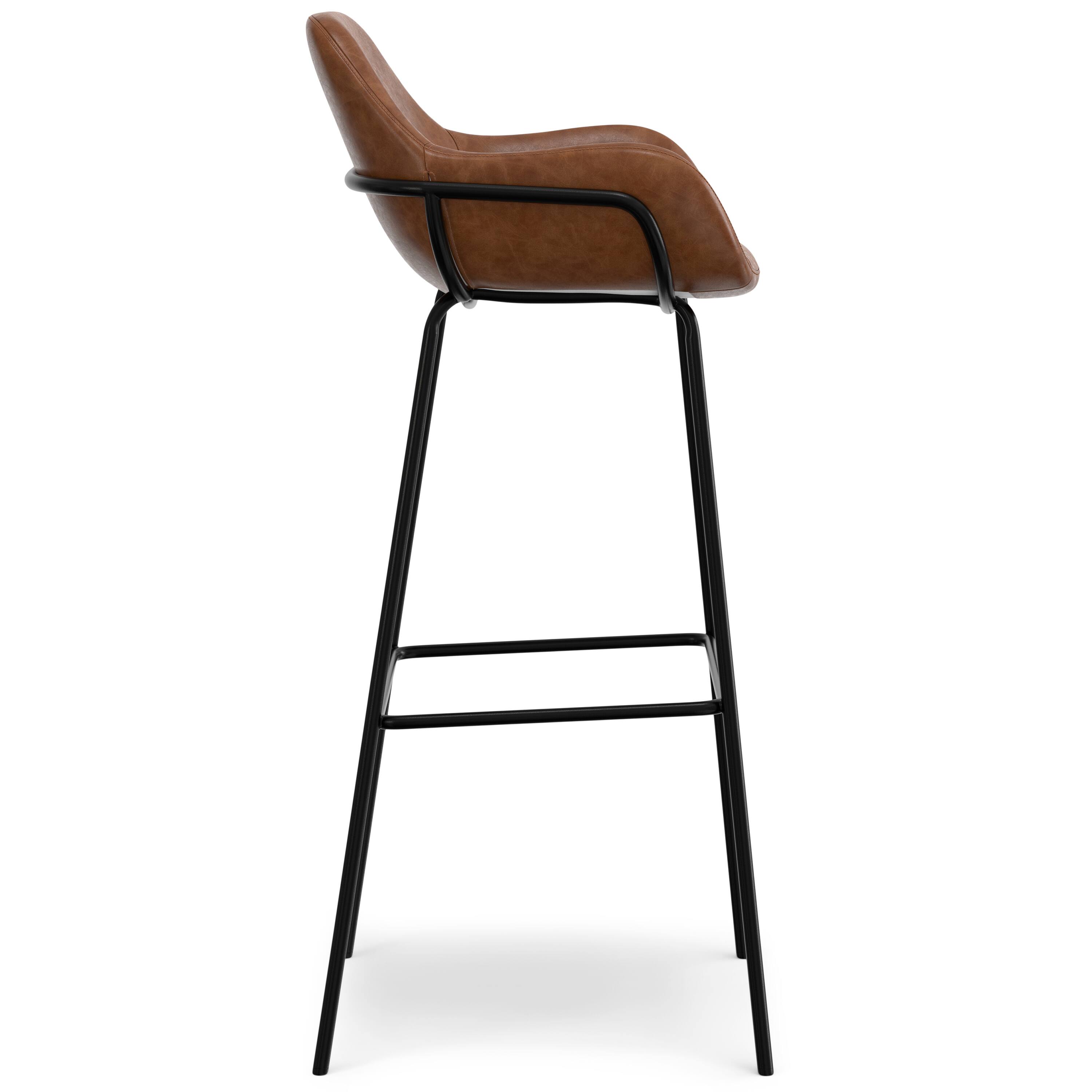 Alt View 1. Simpli Home - Mira Contemporary Modern Bar Stool in Distressed Tan  Vegan Faux Leather - Distressed Tan.