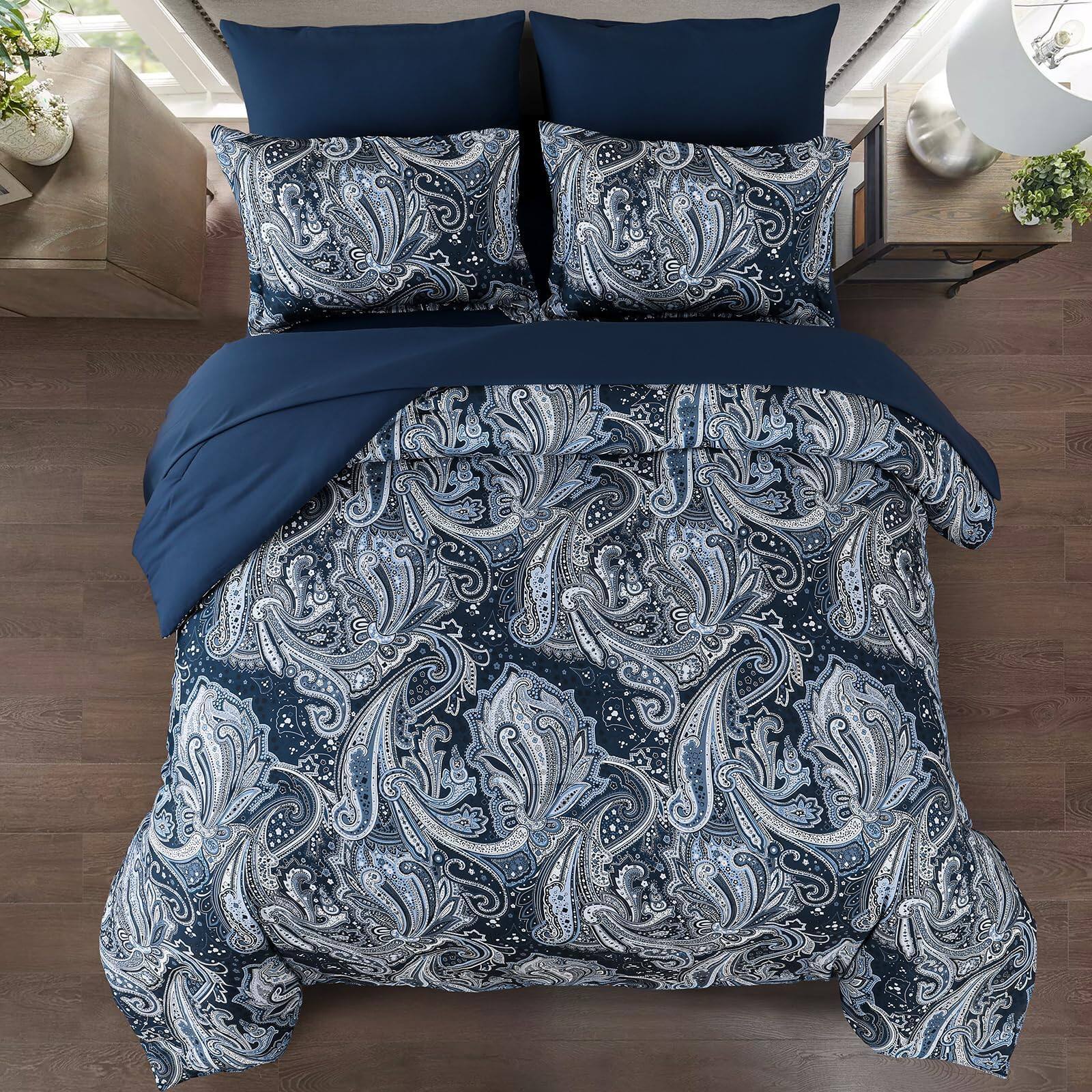 Back. Comfort Essence - Paisley Comforter Set 7 Piece Bed In A Bag Boho Pattern Soft Lightweight Microfiber Reversible Bedding For - Red-Queen.