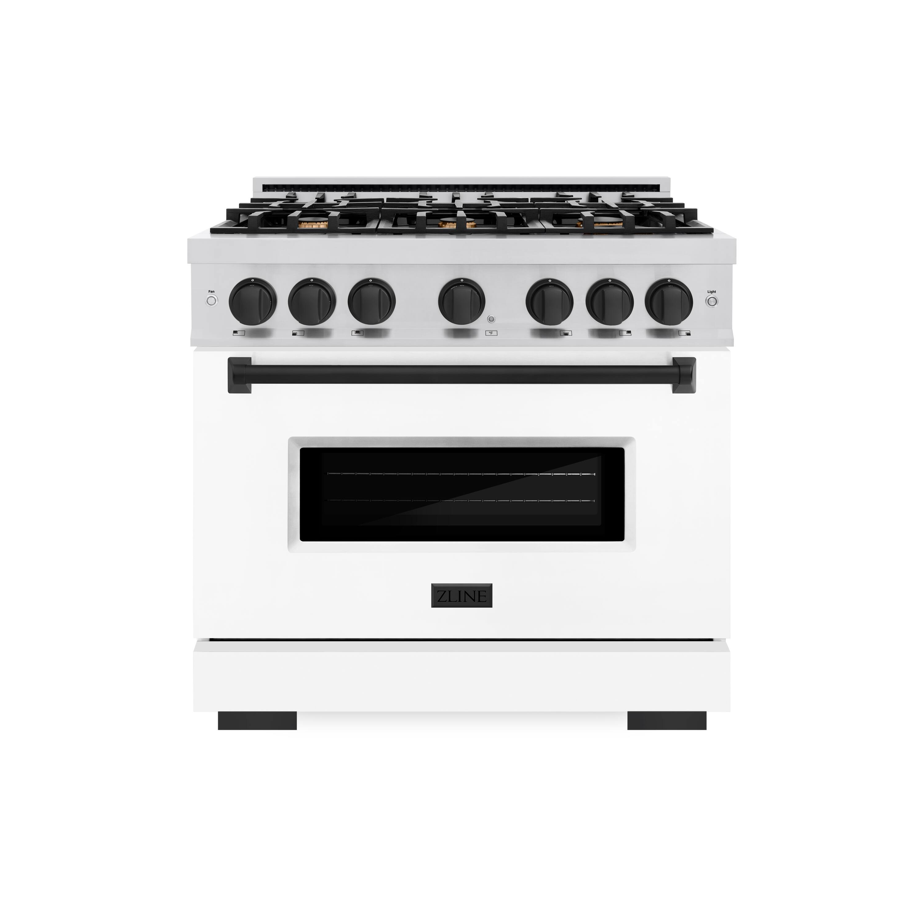 Front. ZLINE - ZLINE Autograph 36" Classic Gas Range with 6 Burners and Black Accents (CGRZ-WM-36-MB) - White.
