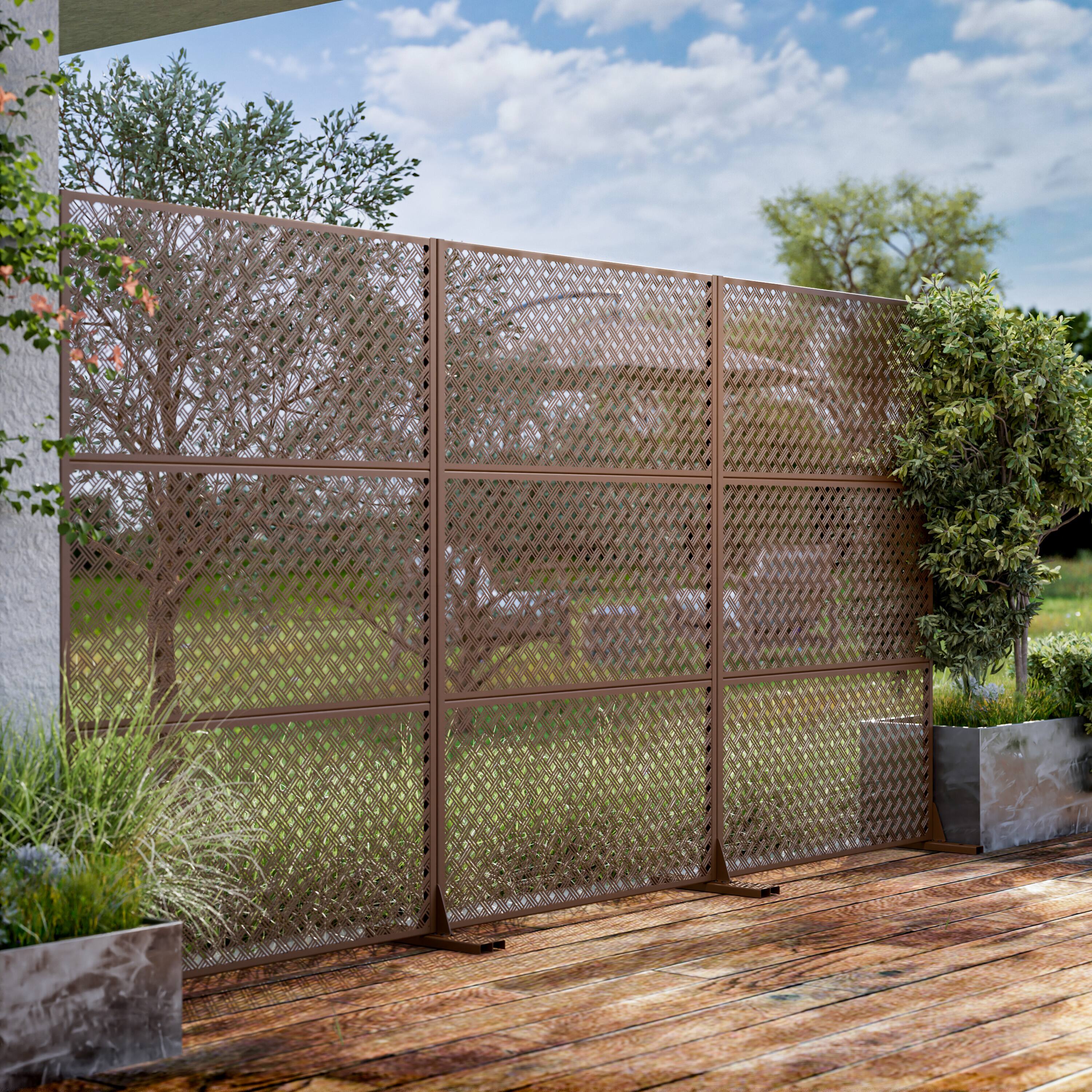 Alt View 7. PexFix - 72 in. x 47 in. Jason Pattern Metal Outdoor Privacy Screen & Panels, Freestanding Garden Divider Fence - Brown.
