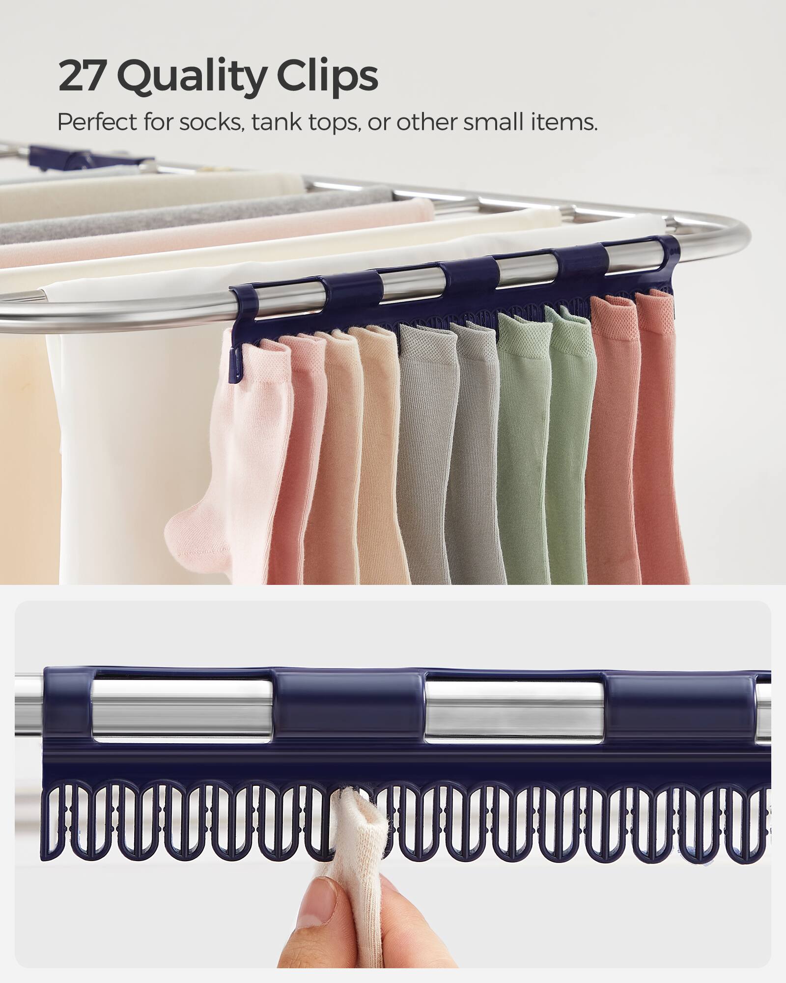 27 Quality Clips  
Perfect for socks, tank tops, or other small items.