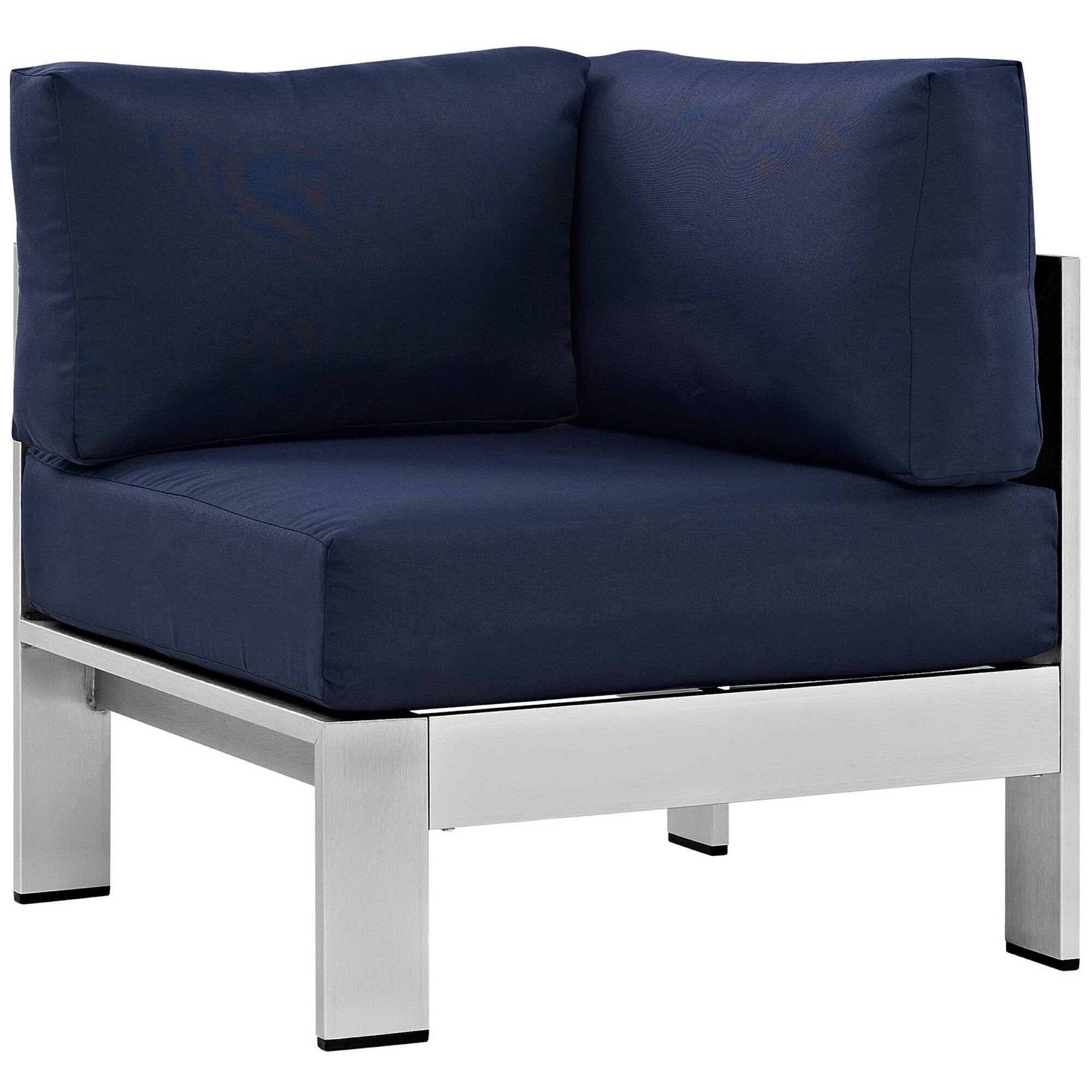 Back. Modway - Shore 4 Piece Outdoor Patio Aluminum Sectional Sofa Set by Modway - Silver Navy.