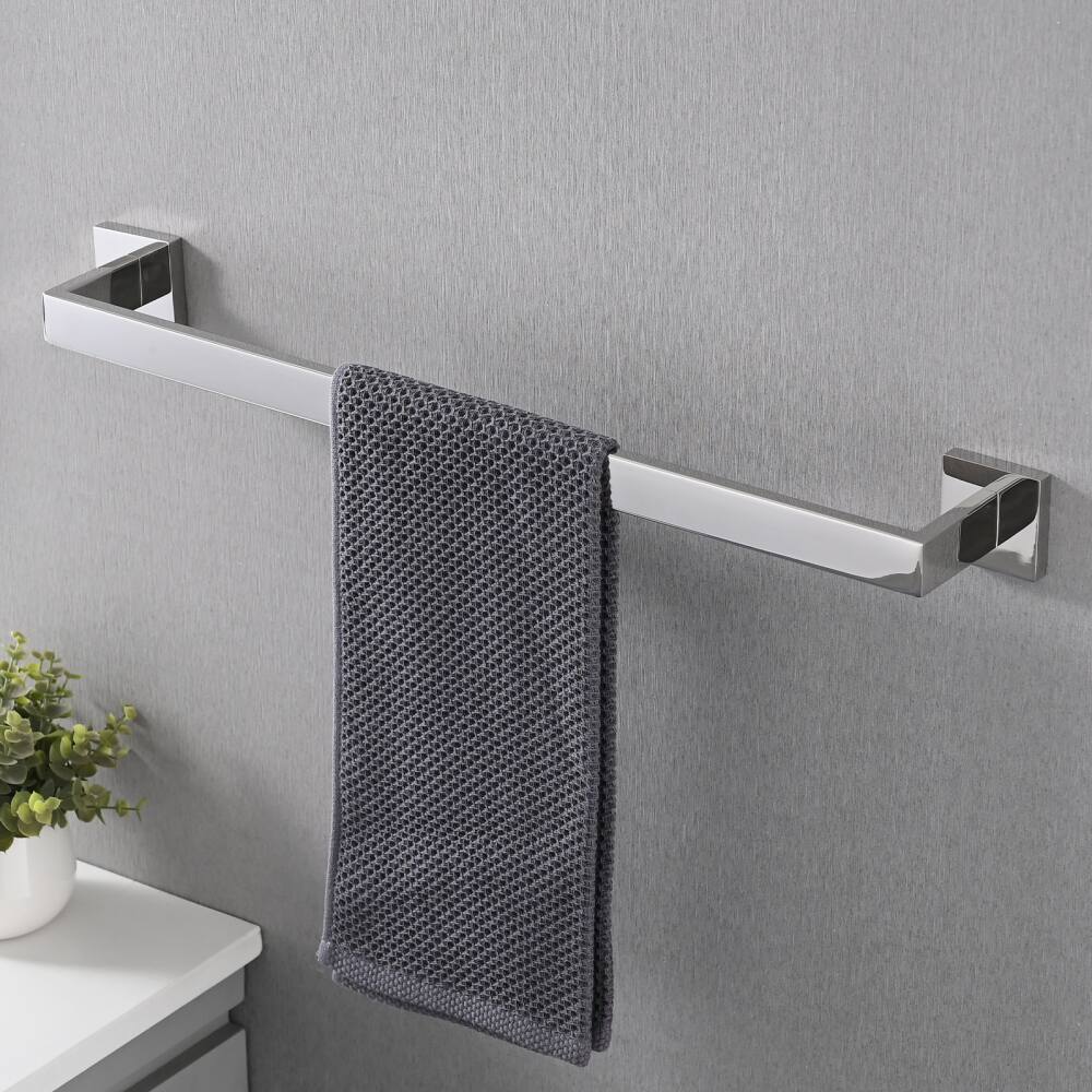 Angle. JUJABU - 5-Piece Bathroom Set Towel Bar + Ring + Hooks + TP Holder, Chrome - Chrome.