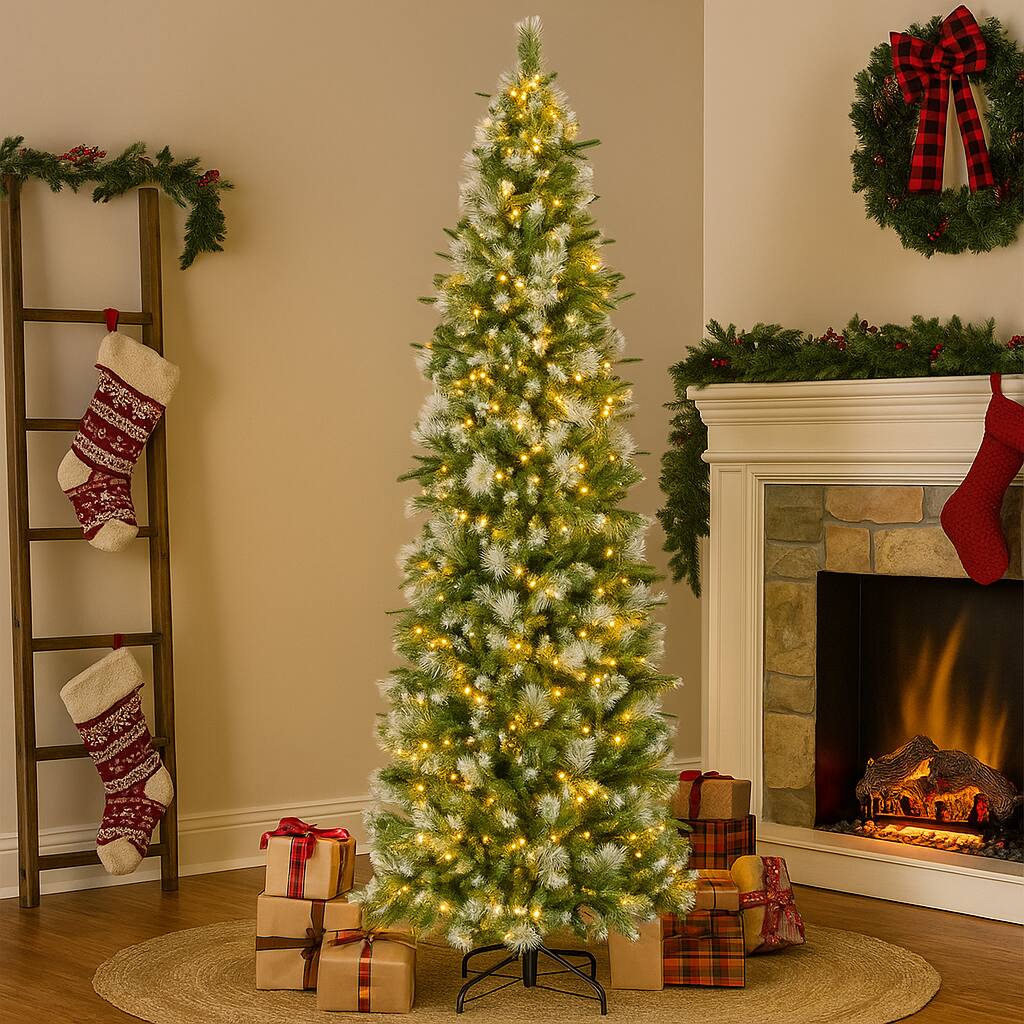 Front. BreeBe - Pre-Lit Artificial Christmas Tree with Soft White LEDs – 6/7.5/9ft - Green.