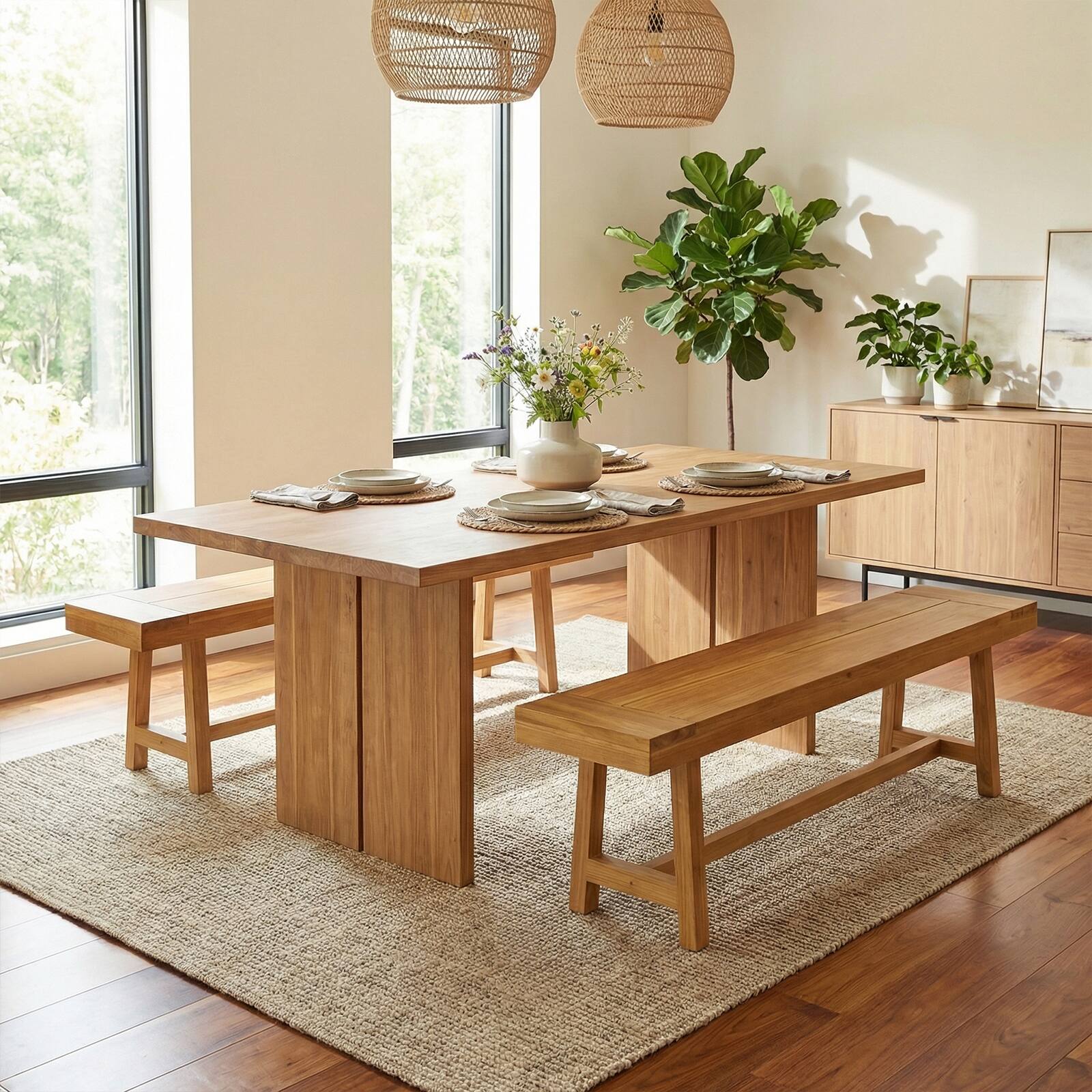 Alt View 5. Costway - Costway 2 PCS 63 Inch Solid Wood Bench, Rustic Farmhouse Narrow Bench for up to 3 People - Natural.