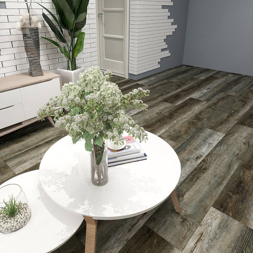 Angle. Dotfloor - 62.6"x9" SPC Composite Flooring; 5 Planks/Box (19.56 sq. ft/Box); 8mm Thick with ; 30 mil Wear Layer; - Mystic Jungle.