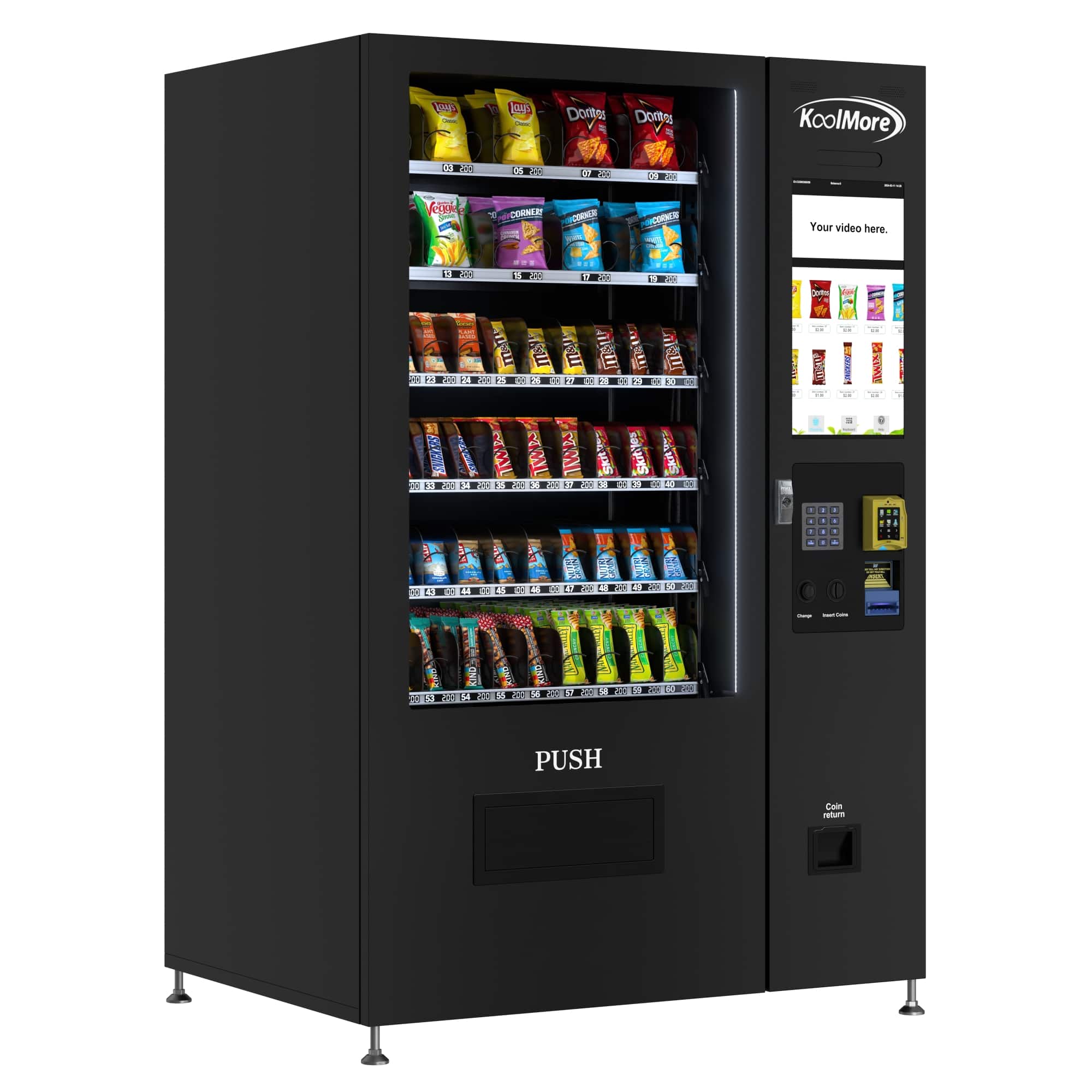 Koolmore - 50 in. Non-Refrigerated 60-Slot Snack Vending Machine with 22-inch Touch Screen, Credit Card Reader and Bill Acceptor - Black
