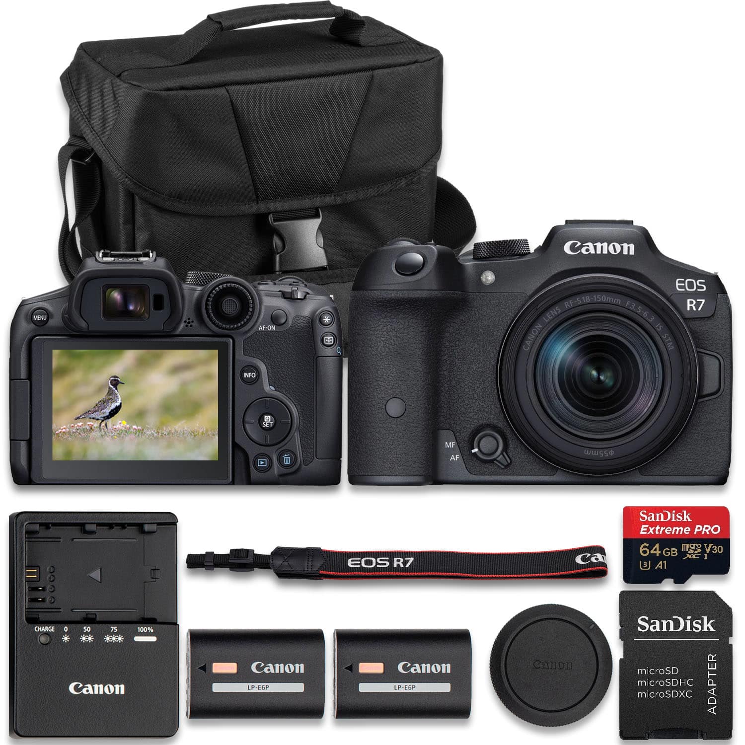 Bundle - Canon - EOS R7 Mirrorless Camera With RF-S 18-150mm f/3.5-6.3 IS STM Lens + Extra LP-E6NH Lithium-Ion Battery + SanDisk price history on PriceWatchPro