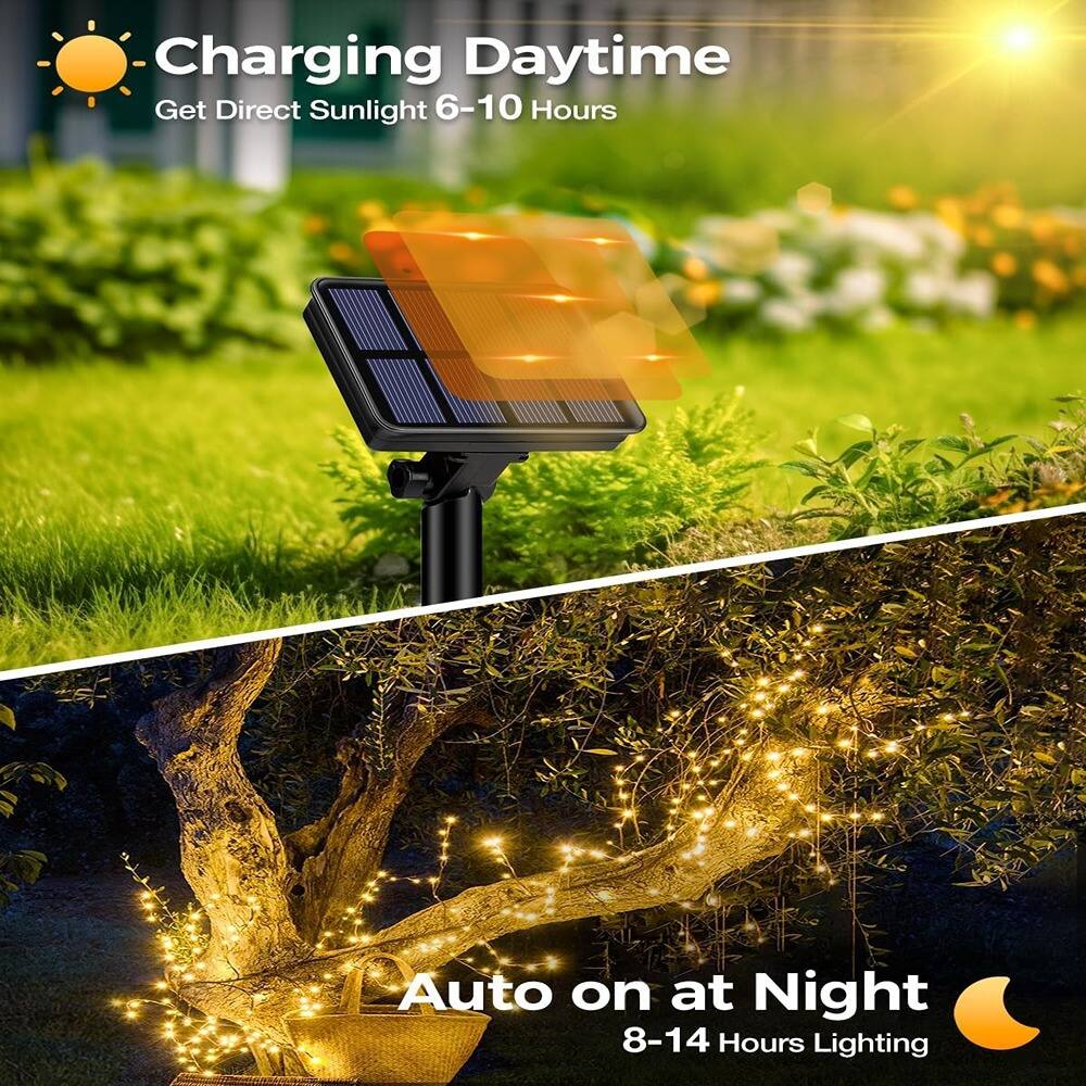 Charging Daytime  
Get Direct Sunlight 6-10 Hours  

Auto on at Night  
8-14 Hours Lighting