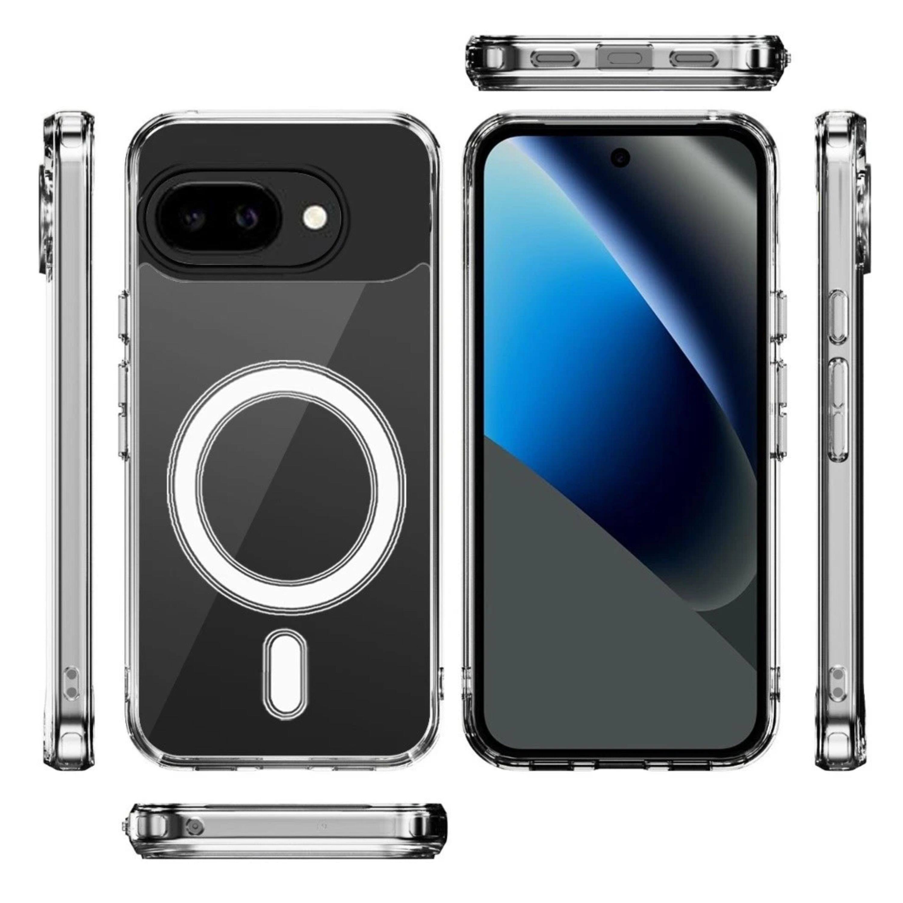 Back. Kitcheniva - Magnetic Circle Slim Fit Transparent Phone Case With Tempered Glass For Google Pixel 10a - Clear.