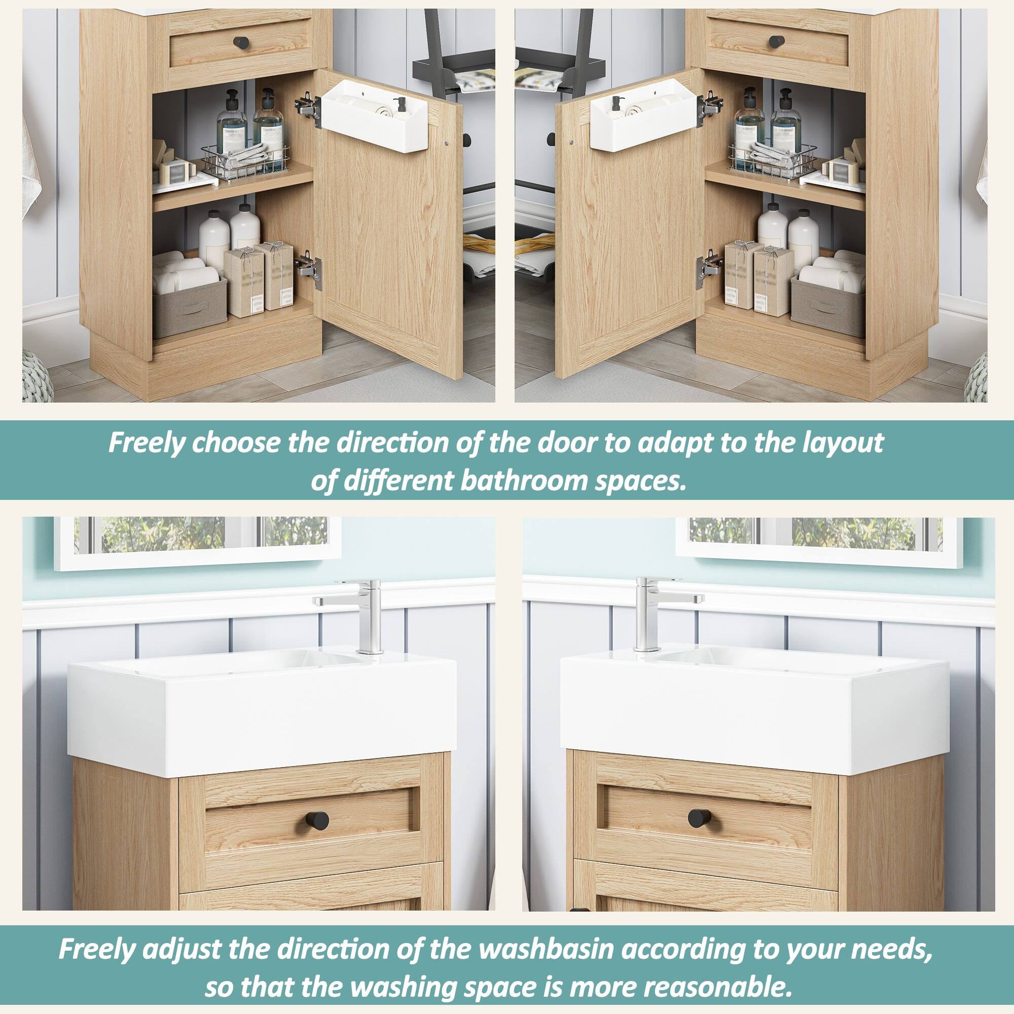 Freely choose the direction of the door to adapt to the layout of different bathroom spaces.

Freely adjust the direction of the washbasin according to your needs, so that the washing space is more reasonable.