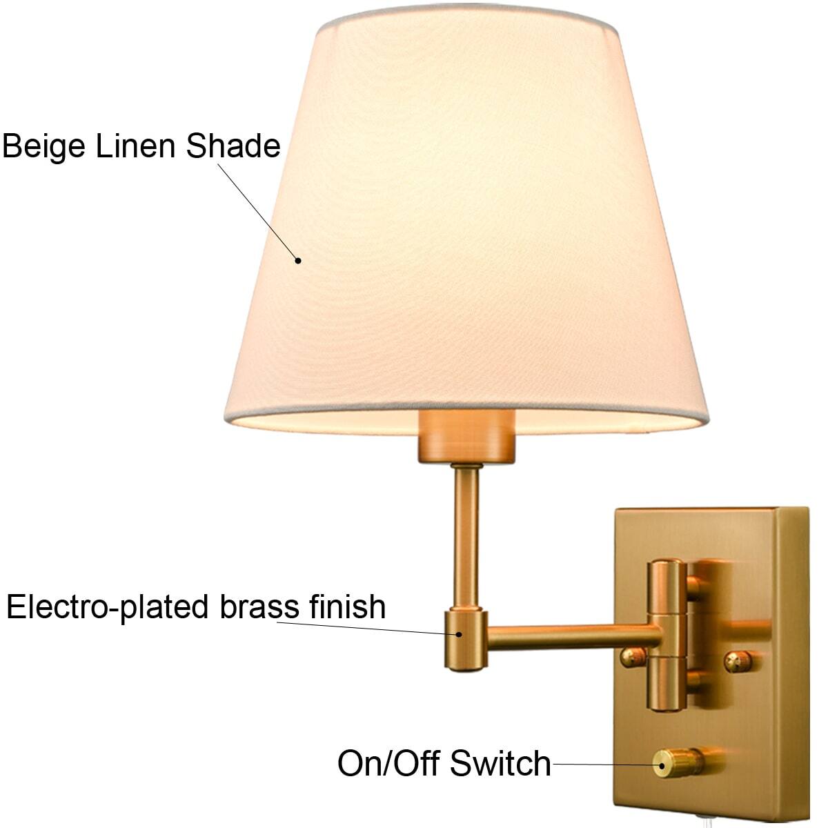 Beige Linen Shade  
Electro-plated brass finish  
On/Off Switch